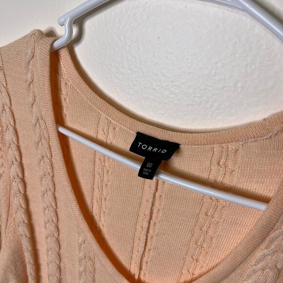 Torrid Sweater Skater Dress 00 Peach Cable Knit 3/4 Sleeve Stretch Mini A-Line - Picture 4 of 7